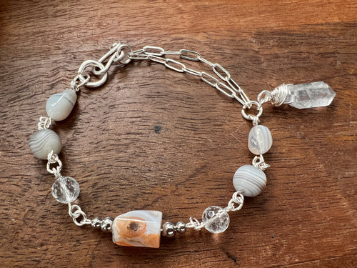 Botswana Agate and Tibetan Quarts Bracelet