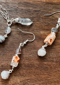 Botswana Agate and Tibetan Quarts Dangle Earrings