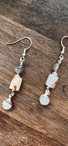 Botswana Agate and Tibetan Quarts Dangle Earrings