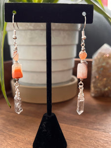 Sunset Botswana Agate and Tibetan Quarts Dangle Earrings