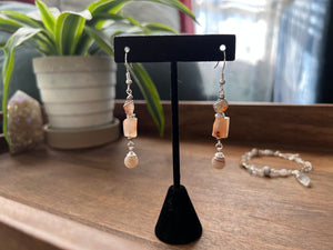 Botswana Agate and Tibetan Quarts Dangle Earrings