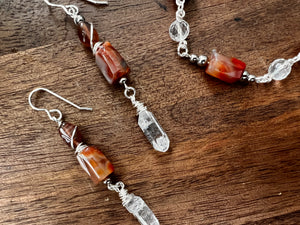 Botswana Agate and Tibetan Quarts Dangle Earrings