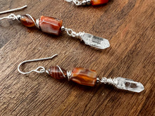 Load image into Gallery viewer, Botswana Agate and Tibetan Quarts Dangle Earrings