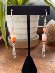 Sunset Botswana Agate and Tibetan Quarts Dangle Earrings