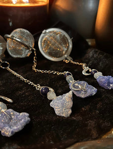 Druzy Crystal Tea Ball- Aqua Blue Aura Quartz Druzy Crystal, Lapis Lazuli and Aquamarine Beads, Mesh Tea Strainer